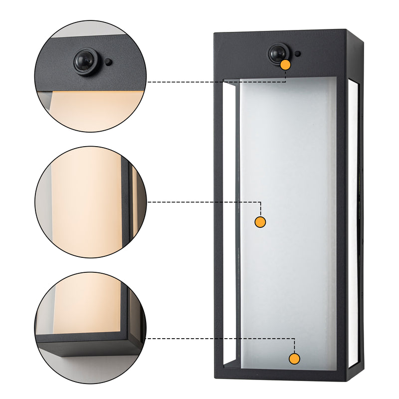 Black Modern Dimmable LED Outdoor Wall Light with Motion Sensor
