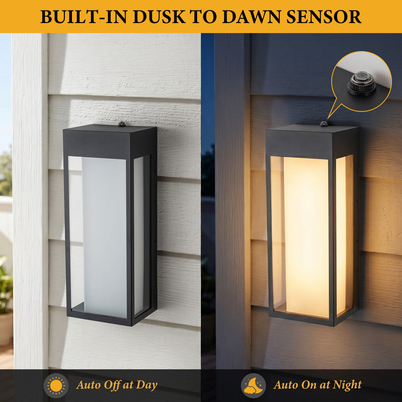 Black Modern Dimmable LED Outdoor Wall Light with Dusk to Dawn Sensor