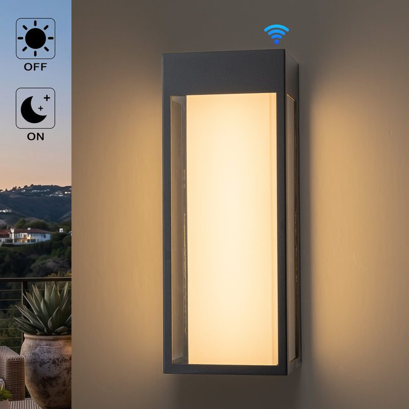 Black Modern Dimmable LED Outdoor Wall Light with Dusk to Dawn Sensor