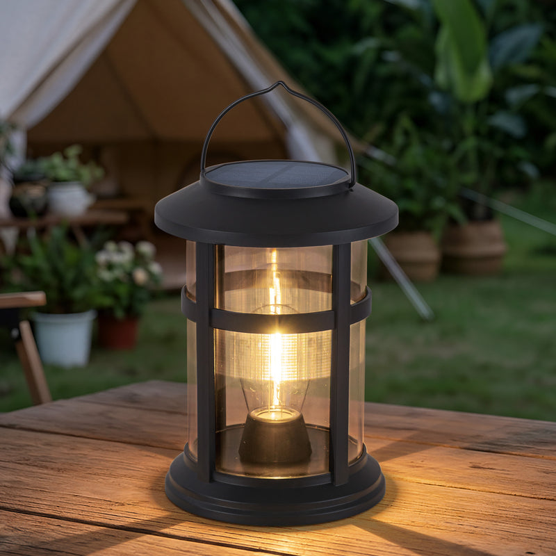 Black Outdoor Solar Lantern with Light Bulb and Clip (4-Pack)