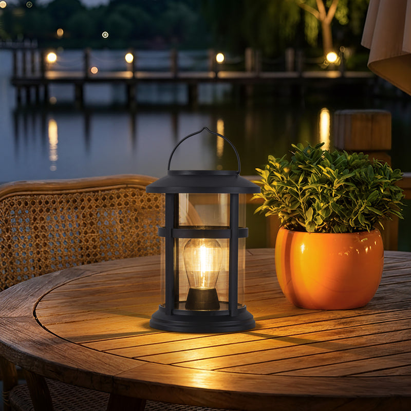 Black Outdoor Solar Lantern with Light Bulb and Clip (4-Pack)