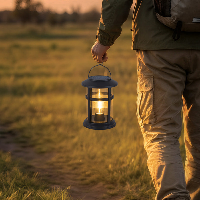 Black Outdoor Solar Lantern with Light Bulb and Clip (4-Pack)