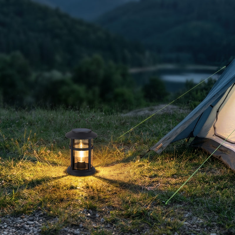 Black Outdoor Solar Lantern with Light Bulb and Clip (4-Pack)