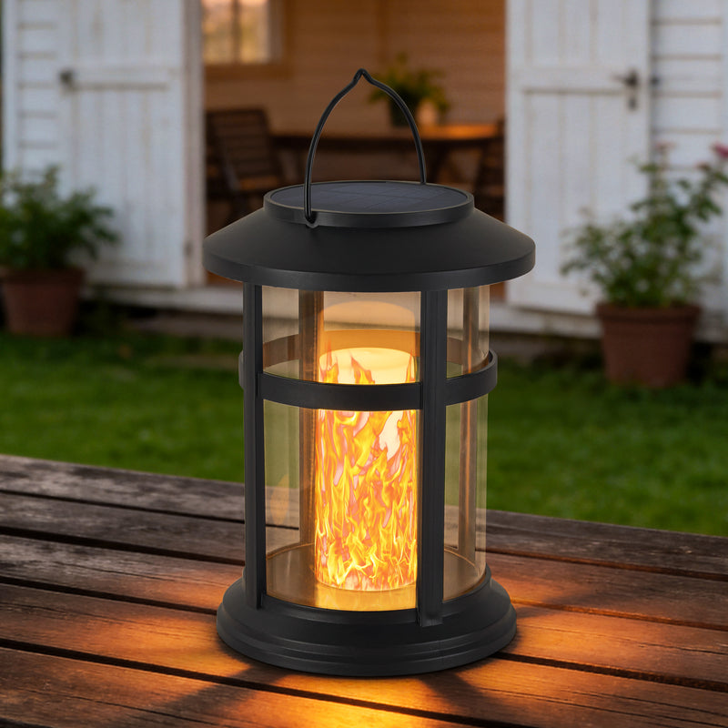 Black Outdoor Hanging Solar Lantern with Flame-style Light Bulb and Clip (4-Pack)