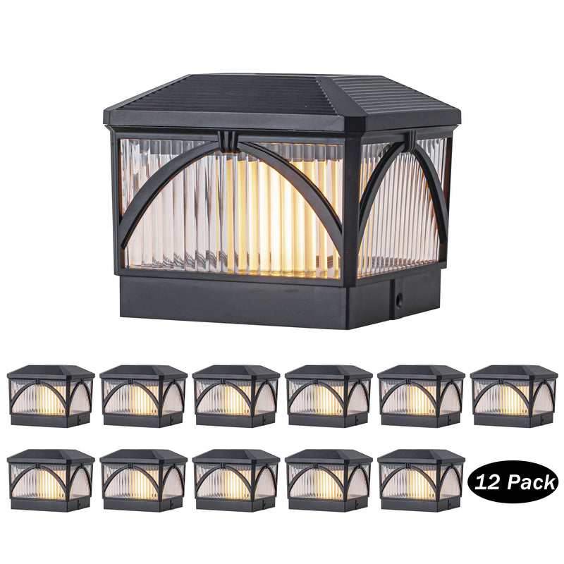 Black LED Solar LED Post Cap Light with Flame Flicker and Standard Mode (12-pack)