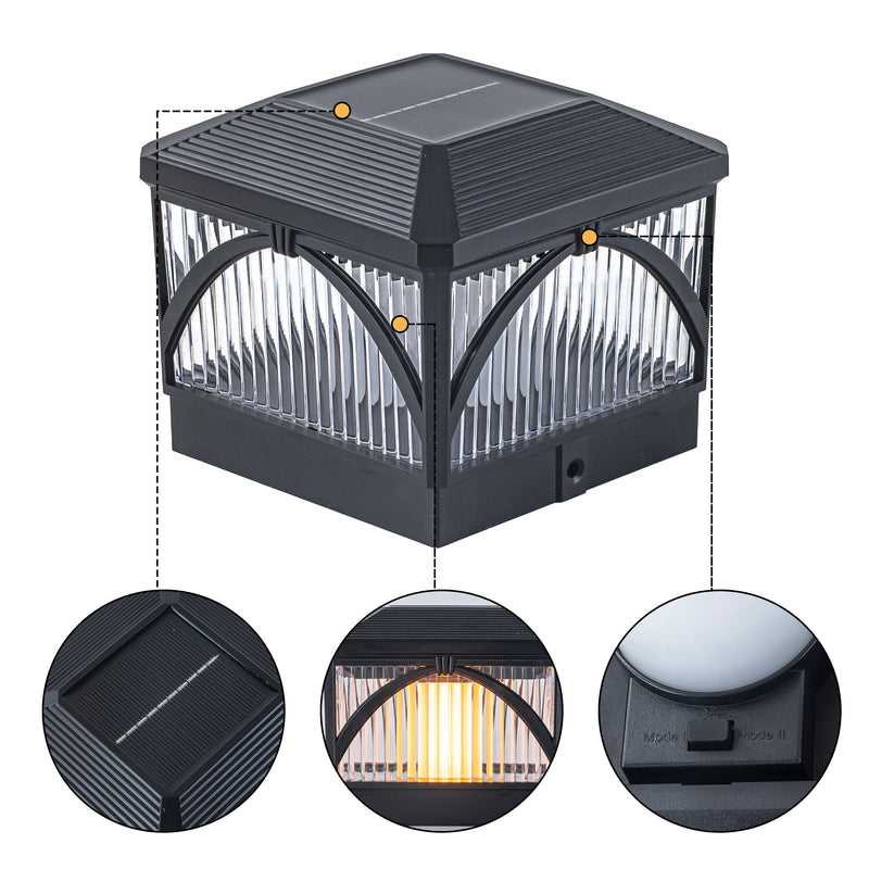 Black LED Solar LED Post Cap Light with Flame Flicker and Standard Mode (12-pack)