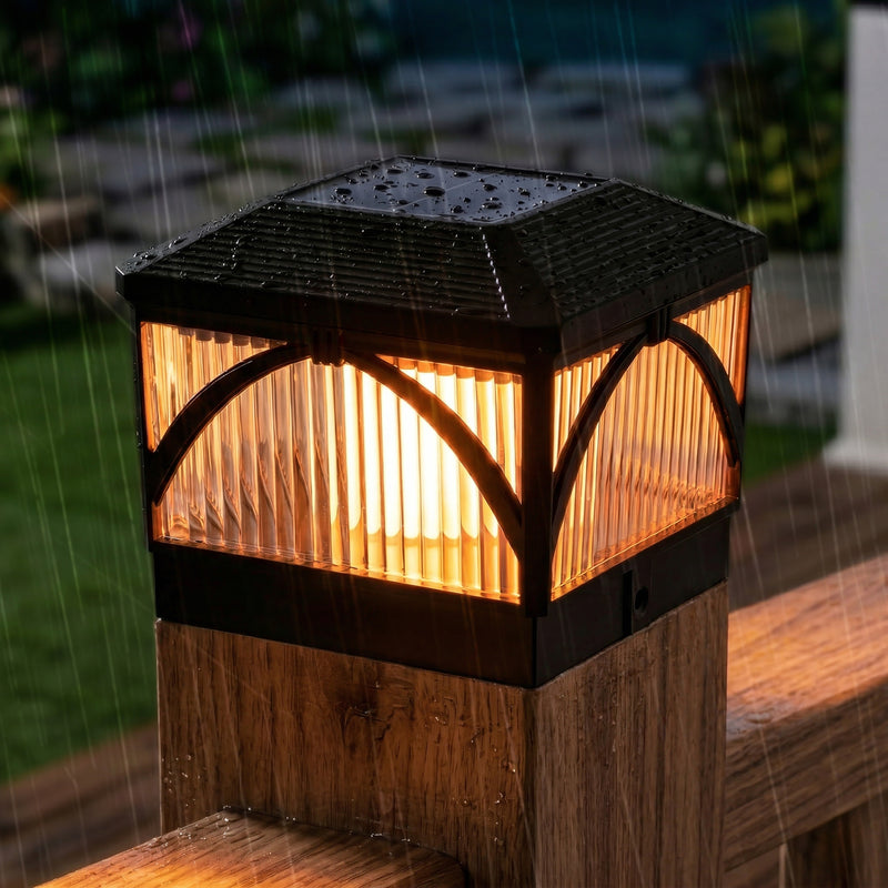 Black LED Solar LED Post Cap Light with Flame Flicker and Standard Mode (12-pack)