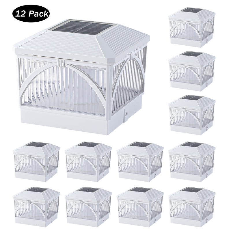 White LED Solar LED Post Cap Light with Flame Flicker and Standard Mode (12-pack)