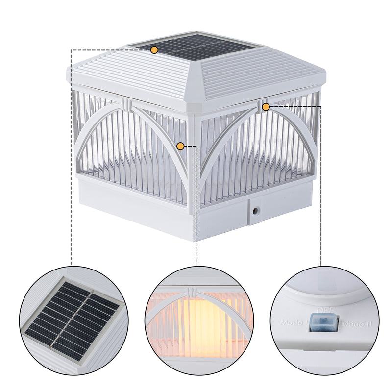 White LED Solar LED Post Cap Light with Flame Flicker and Standard Mode (12-pack)
