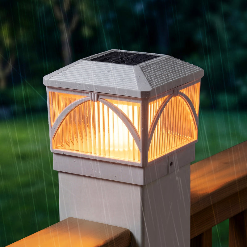 White LED Solar LED Post Cap Light with Flame Flicker and Standard Mode (12-pack)