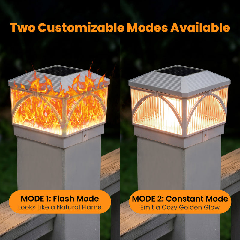 White LED Solar LED Post Cap Light with Flame Flicker and Standard Mode (12-pack)