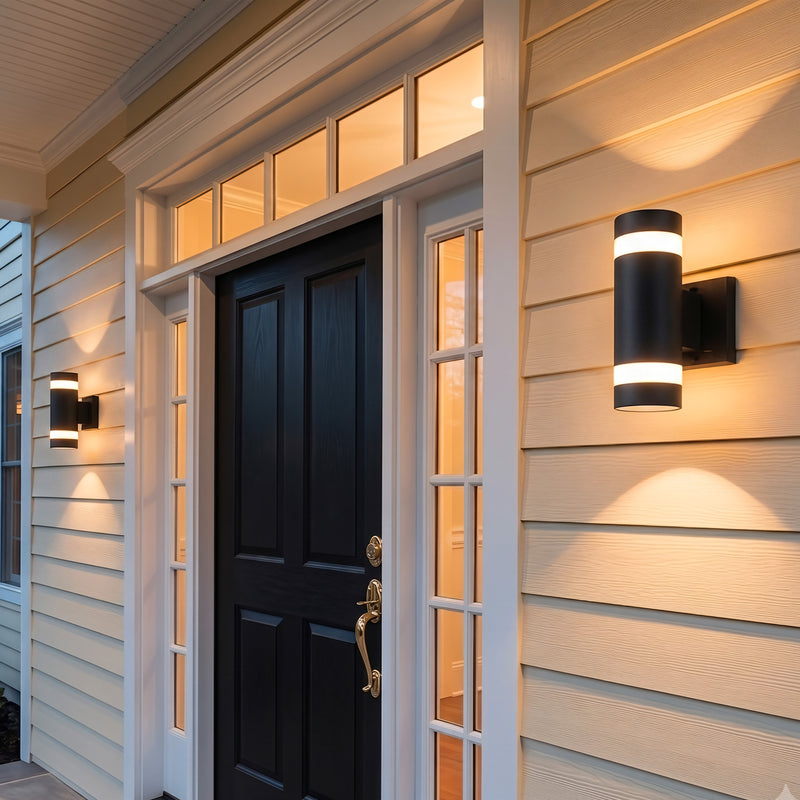 11.75 in. Black Outdoor Wall Lantern Sconce, 2-Light Up and Down Cylinder Light, Clear Glass, E26 Base