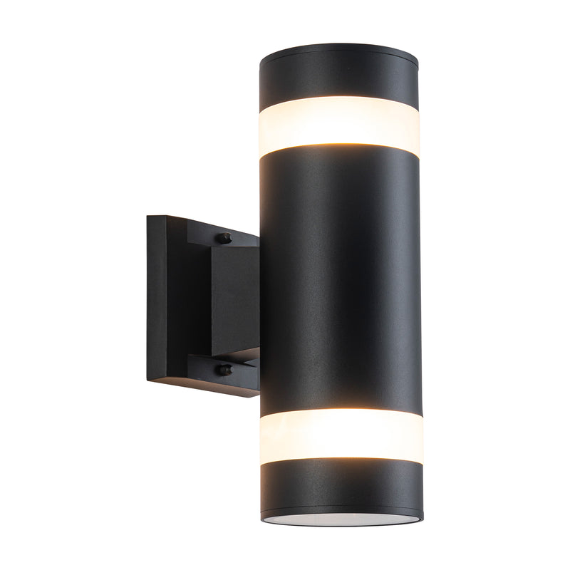 11.75 in. Black Outdoor Wall Lantern Sconce, 2-Light Up and Down Cylinder Light, Clear Glass, E26 Base
