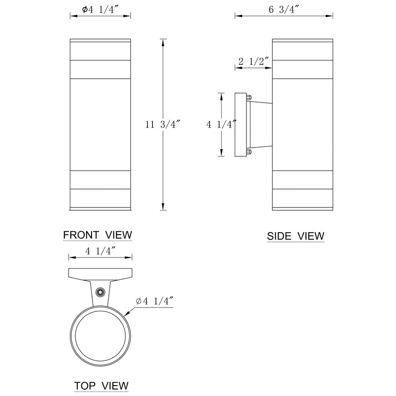 11.75 in. Black Outdoor Wall Lantern Sconce, 2-Light Up and Down Cylinder Light, Clear Glass, E26 Base