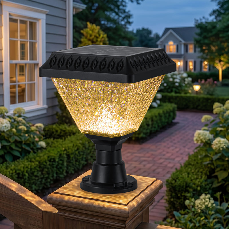 Solar RGB LED Outdoor Post Light with Remote Control, 3 CCT Adjustable