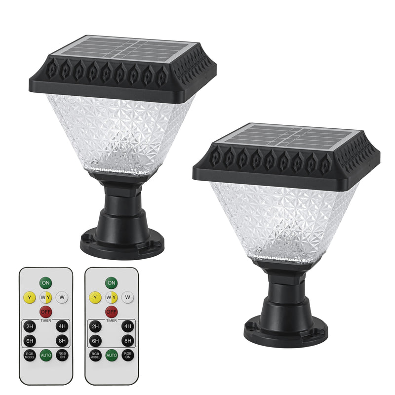 Solar RGB LED Outdoor Post Light with Remote Control, 3 CCT Adjustable