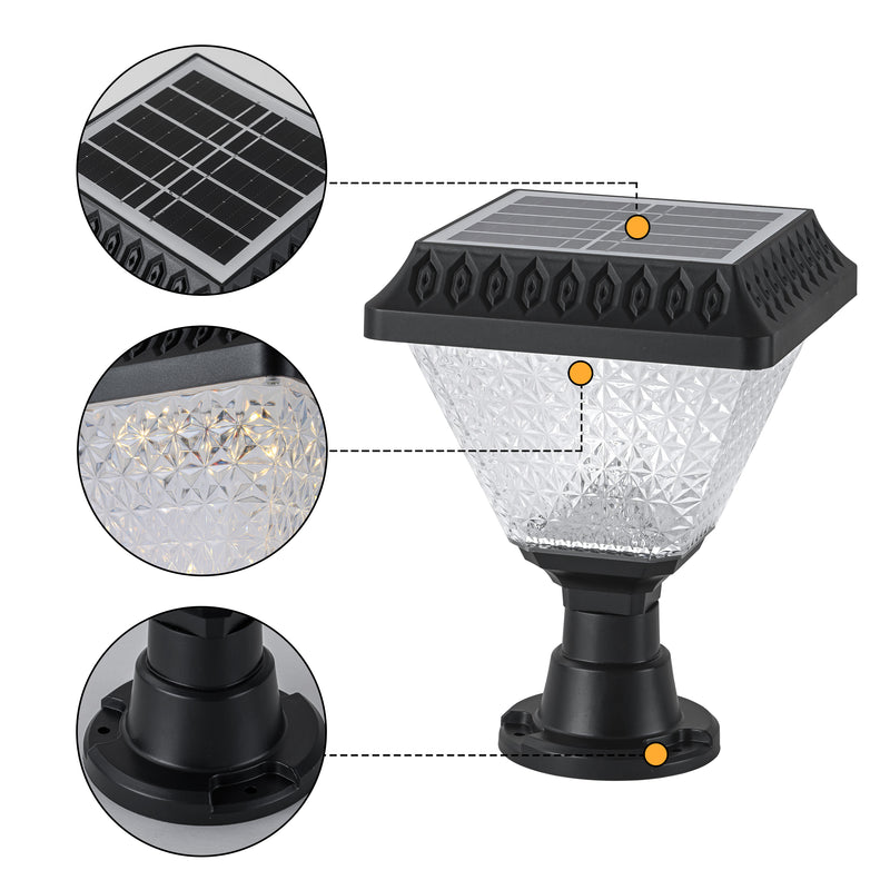 Solar RGB LED Outdoor Post Light with Remote Control, 3 CCT Adjustable