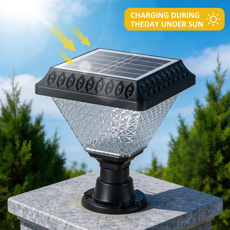 Solar RGB LED Outdoor Post Light with Remote Control, 3 CCT Adjustable