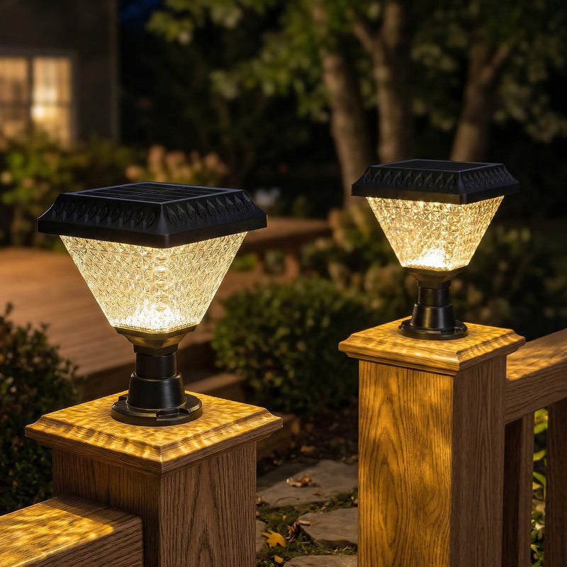 Solar RGB LED Outdoor Post Light with Remote Control, 3 CCT Adjustable