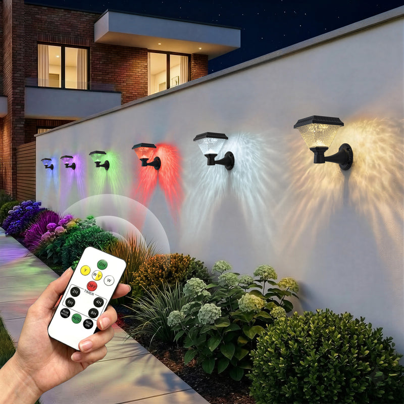 Black Dimmable CCT changing RGB Solar Outdoor wall Sconce (2-pack)