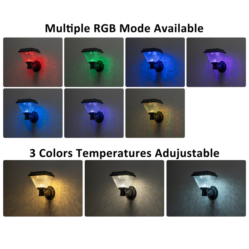 Black Dimmable CCT changing RGB Solar Outdoor wall Sconce (2-pack)