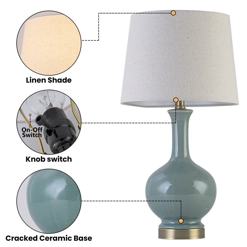 C Cattleya 23" Green Crackle Ceramic Table Lamp with Linen Shade and Antique Brass Base