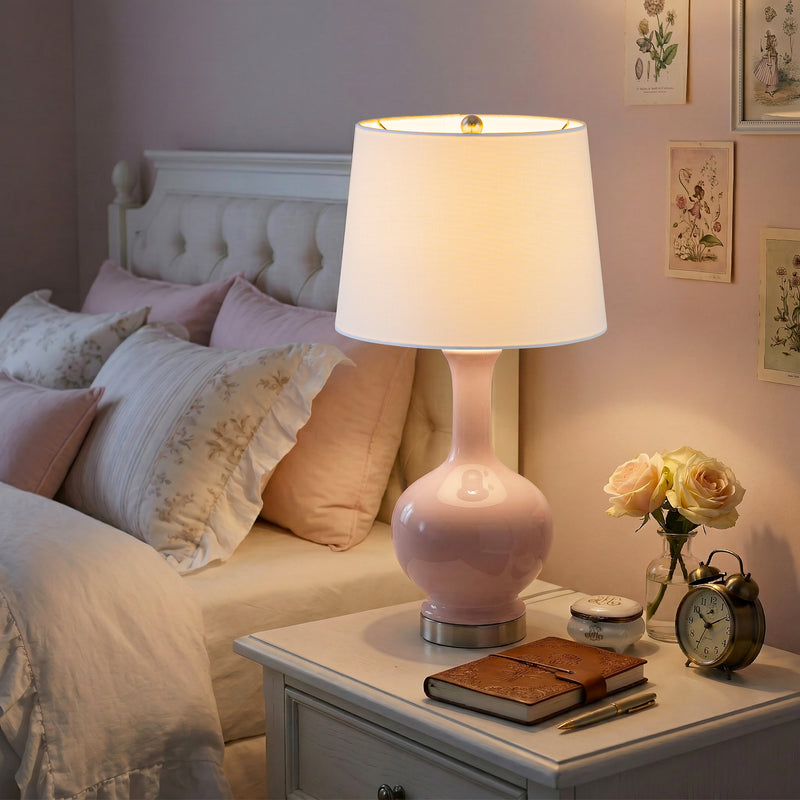 C Cattleya 23" Pink Ceramic Table Lamp with Fabric Shade and Brushed Nickel Base