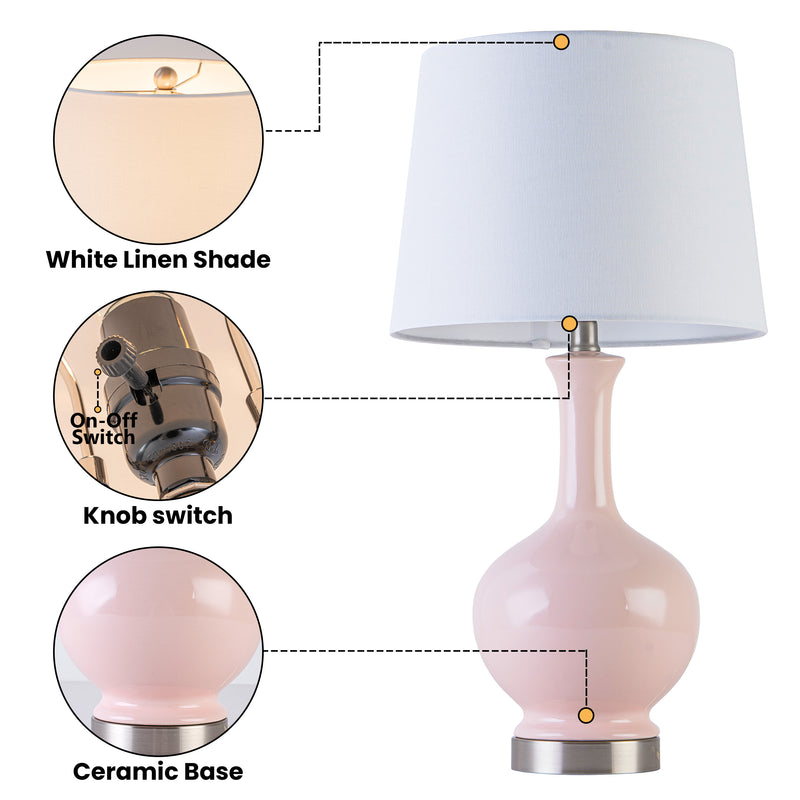 C Cattleya 23" Pink Ceramic Table Lamp with Fabric Shade and Brushed Nickel Base