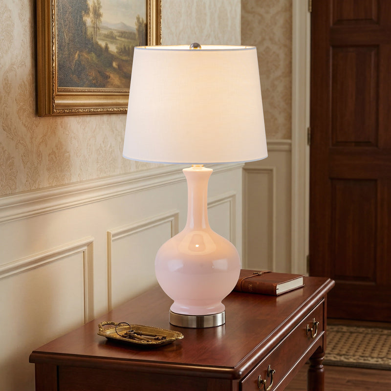 C Cattleya 23" Pink Ceramic Table Lamp with Fabric Shade and Brushed Nickel Base