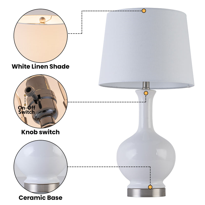 C Cattleya 23" White Ceramic Table Lamp with Fabric Shade and Brushed Nickel Base