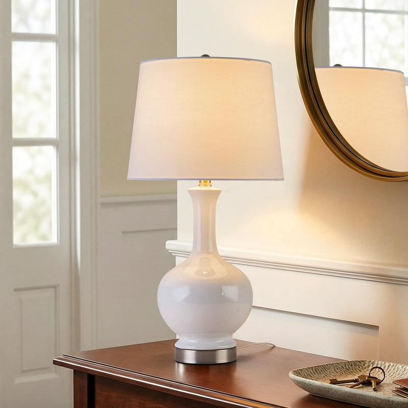 C Cattleya 23" White Ceramic Table Lamp with Fabric Shade and Brushed Nickel Base