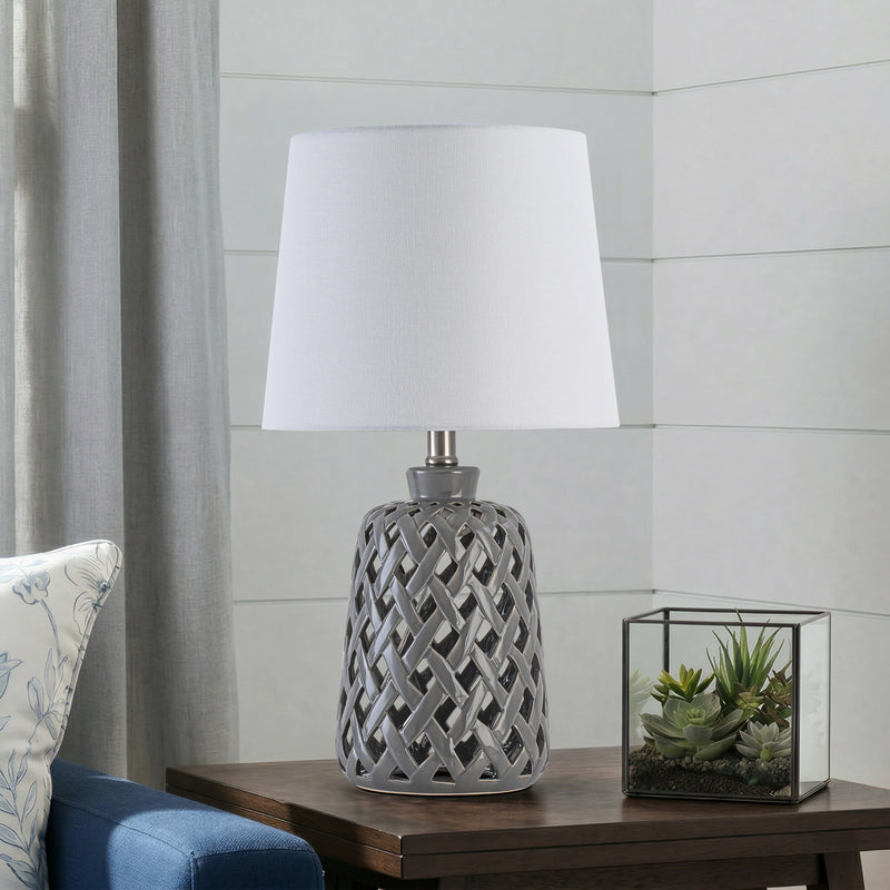 C Cattleya 20-Inch Gray Ceramic Table Lamp , 3-Way Rotary Switch with Fabric Shade