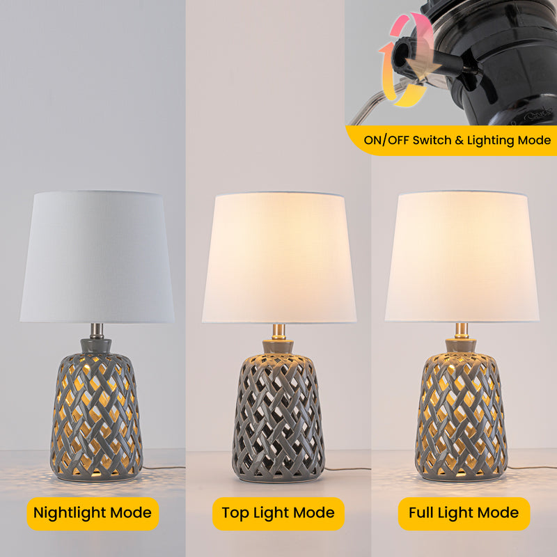 C Cattleya 20-Inch Gray Ceramic Table Lamp , 3-Way Rotary Switch with Fabric Shade