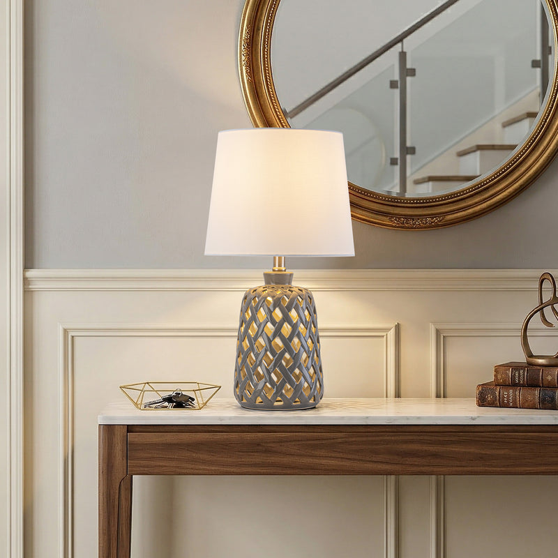 C Cattleya 20-Inch Gray Ceramic Table Lamp , 3-Way Rotary Switch with Fabric Shade