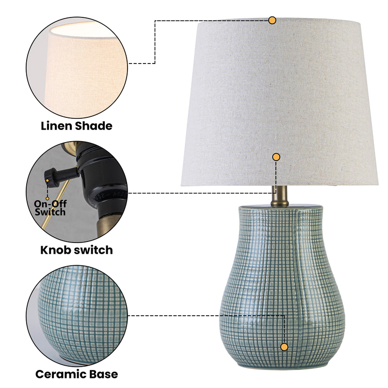 C Cattleya 19.25" Green Crackled Ceramic Table Lamp with Textured Glass Finish & Linen Shade