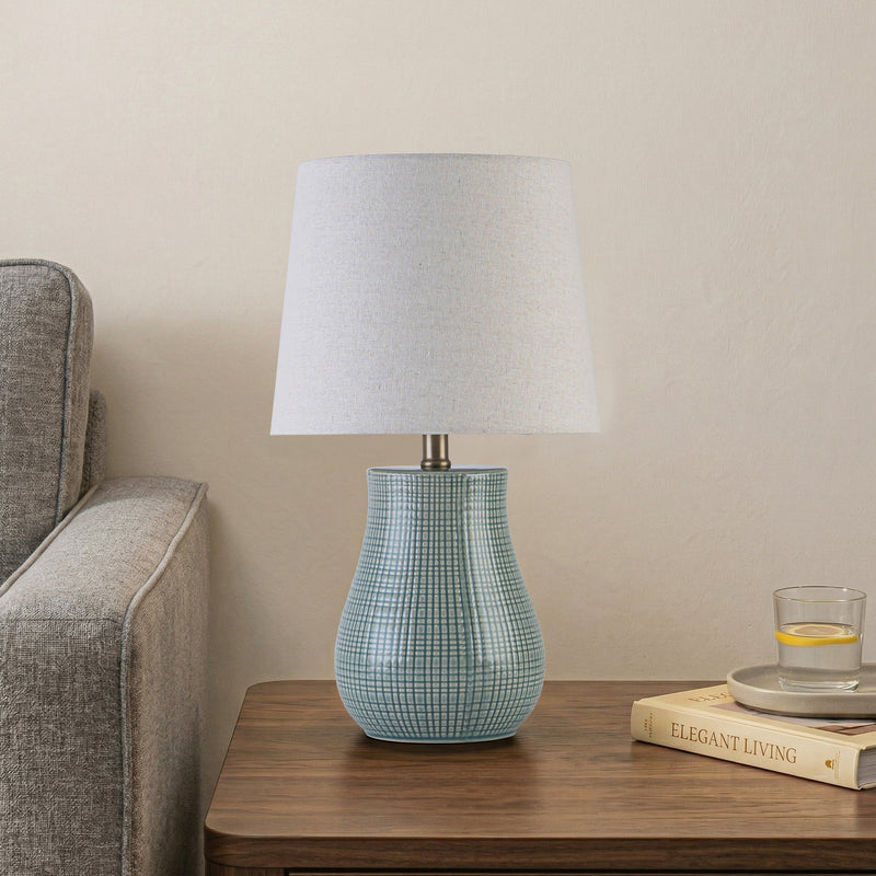 C Cattleya 19.25" Green Crackled Ceramic Table Lamp with Textured Glass Finish & Linen Shade