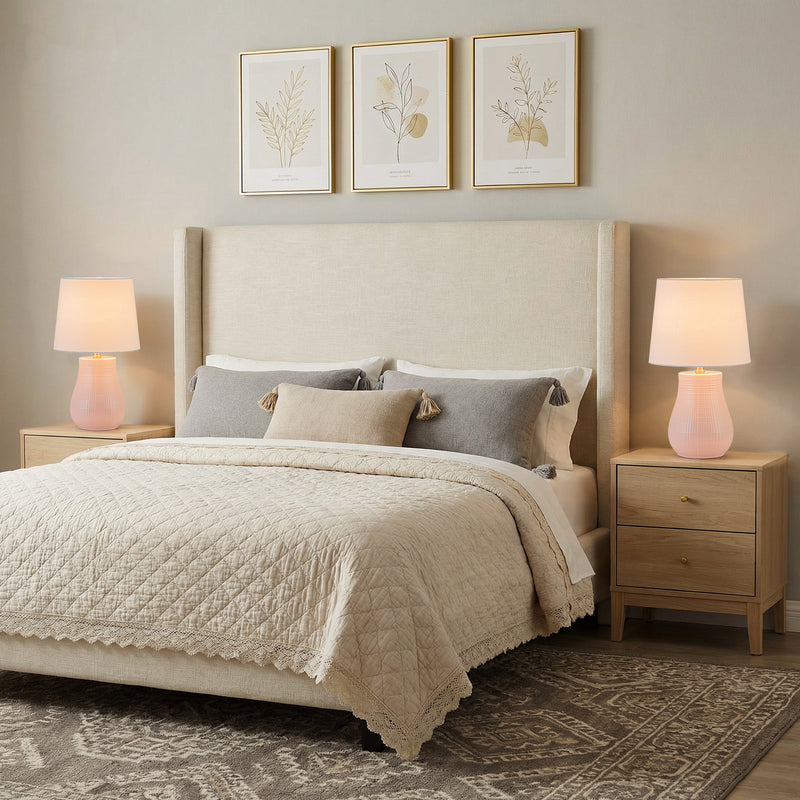 C Cattleya 19.25" Pink Ceramic Table Lamp with Textured Base & Linen Shade