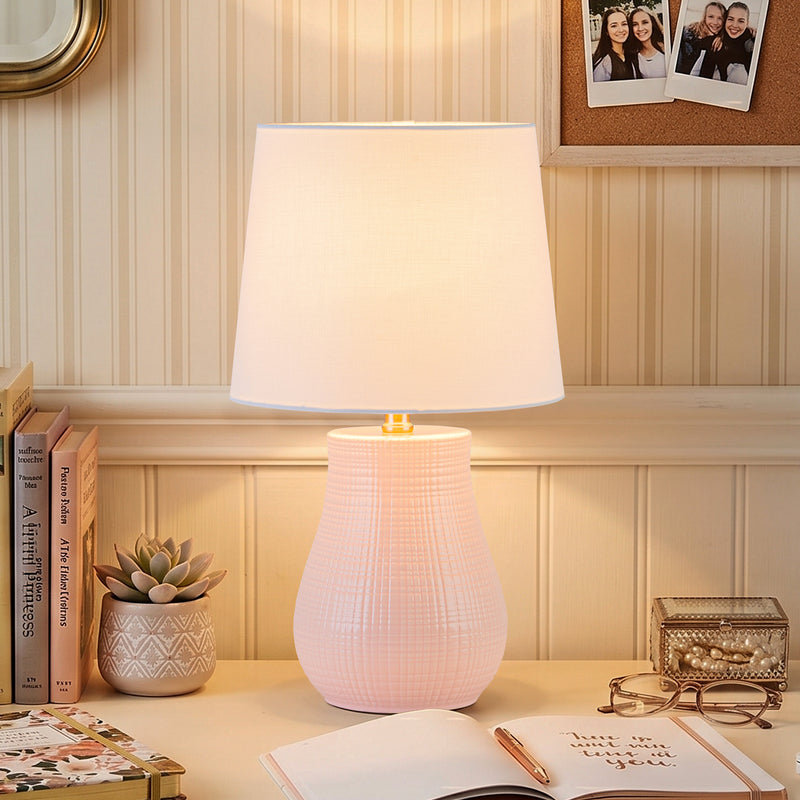 C Cattleya 19.25" Pink Ceramic Table Lamp with Textured Base & Linen Shade