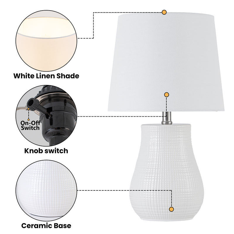 C Cattleya 19.25" Contemporary White Ceramic Table Lamp with Textured Base & Linen Shade