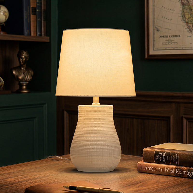 C Cattleya 19.25" Contemporary White Ceramic Table Lamp with Textured Base & Linen Shade