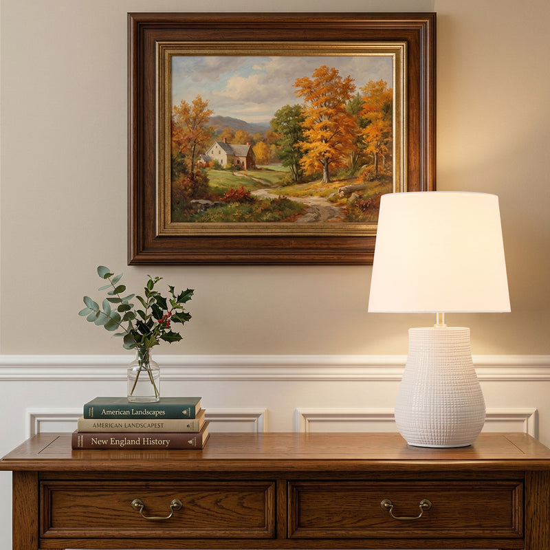 C Cattleya 19.25" Contemporary White Ceramic Table Lamp with Textured Base & Linen Shade