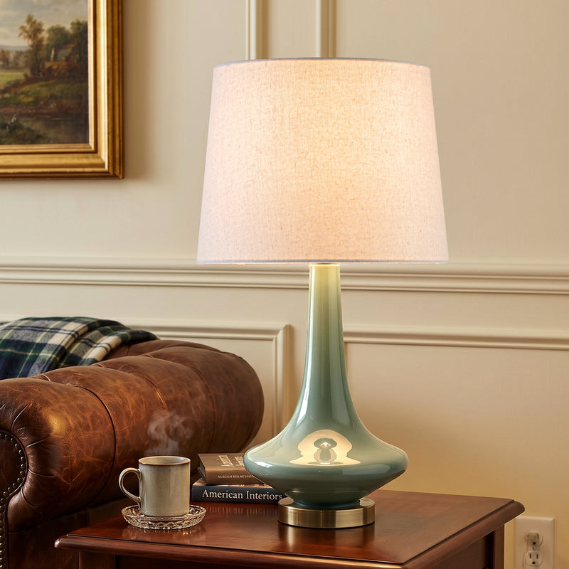 C Cattleya 24.25" Green Glass Table Lamp with Oatmeal Linen Shade