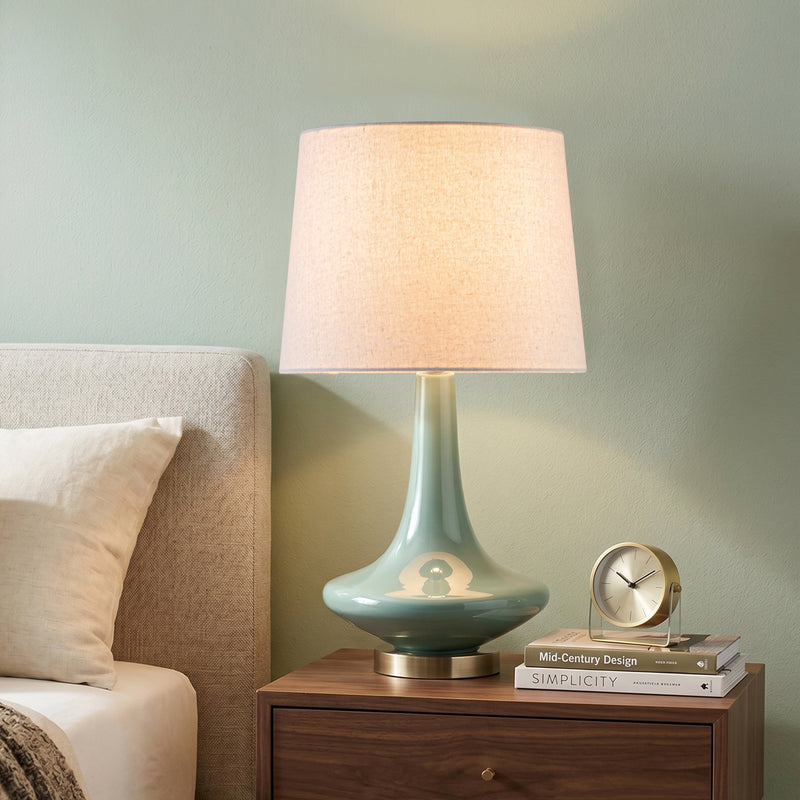 C Cattleya 24.25" Green Glass Table Lamp with Oatmeal Linen Shade