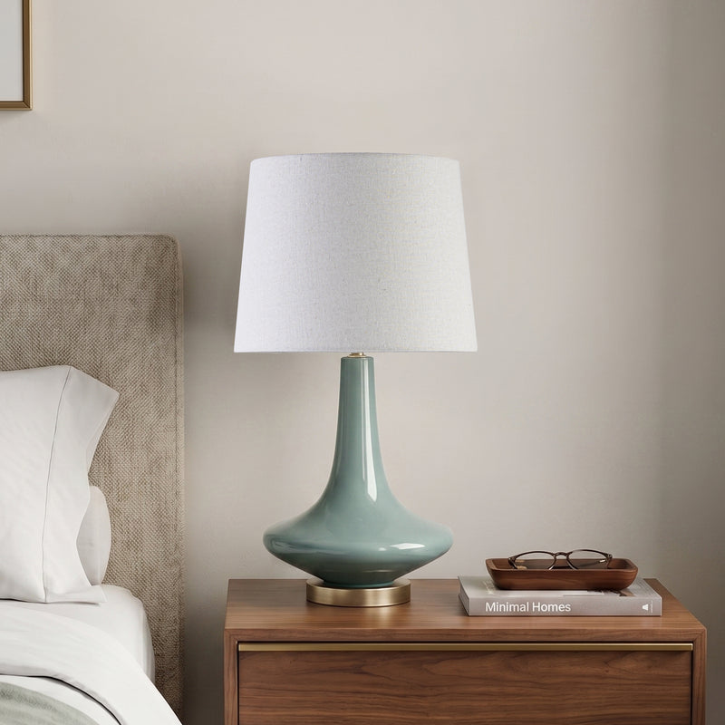 C Cattleya 24.25" Green Glass Table Lamp with Oatmeal Linen Shade