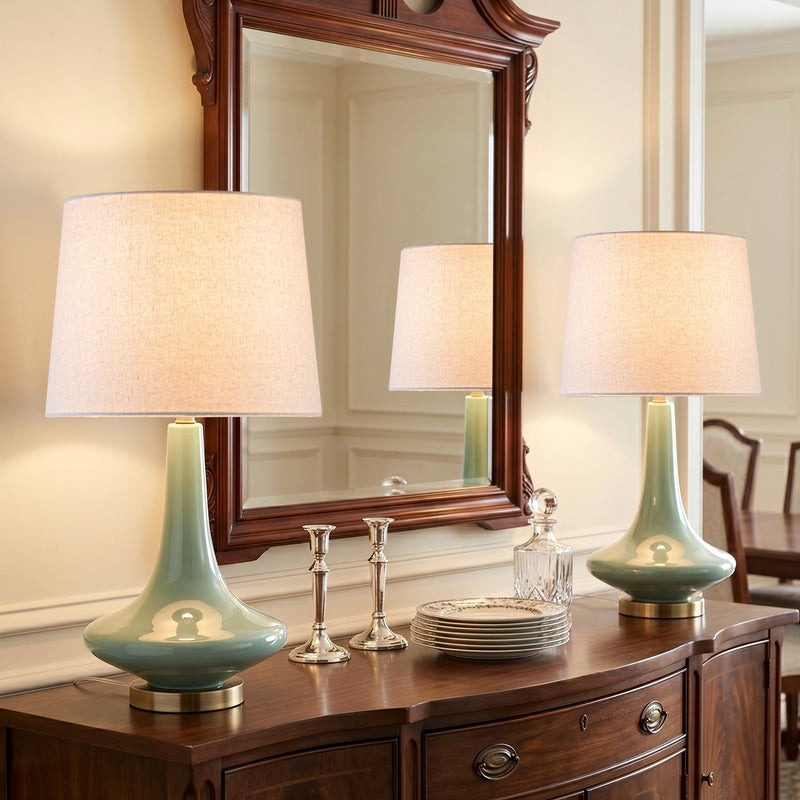 C Cattleya 24.25" Green Glass Table Lamp with Oatmeal Linen Shade