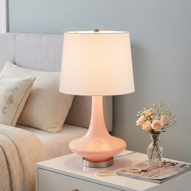 C Cattleya 24.25" Modern Elegant Pink Glass Table Lamp with White Fabric Shade
