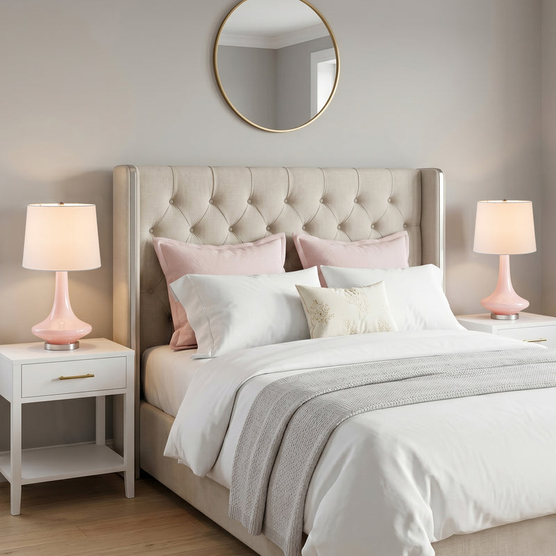 C Cattleya 24.25" Modern Elegant Pink Glass Table Lamp with White Fabric Shade