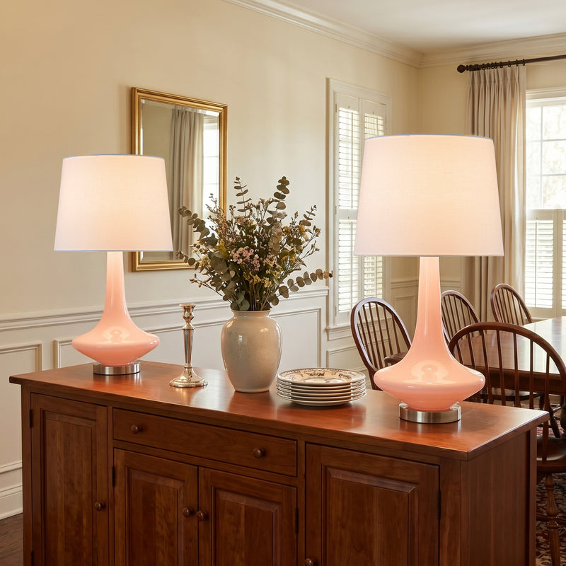 C Cattleya 24.25" Modern Elegant Pink Glass Table Lamp with White Fabric Shade
