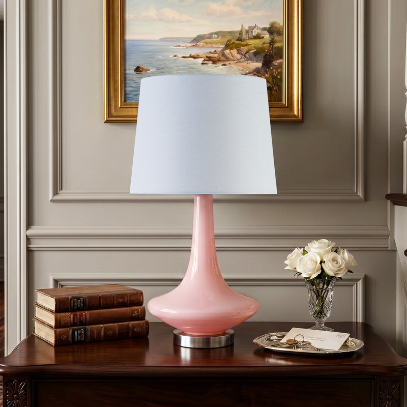 C Cattleya 24.25" Modern Elegant Pink Glass Table Lamp with White Fabric Shade