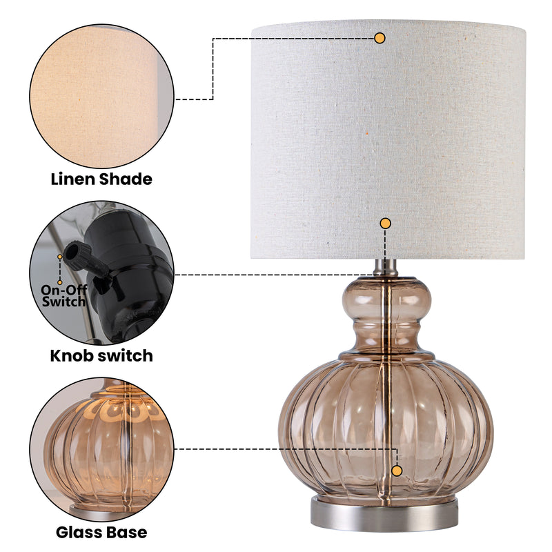 C Cattleya 20.25" Brown Gourd Table Lamp with Glass Base and Linen Shade